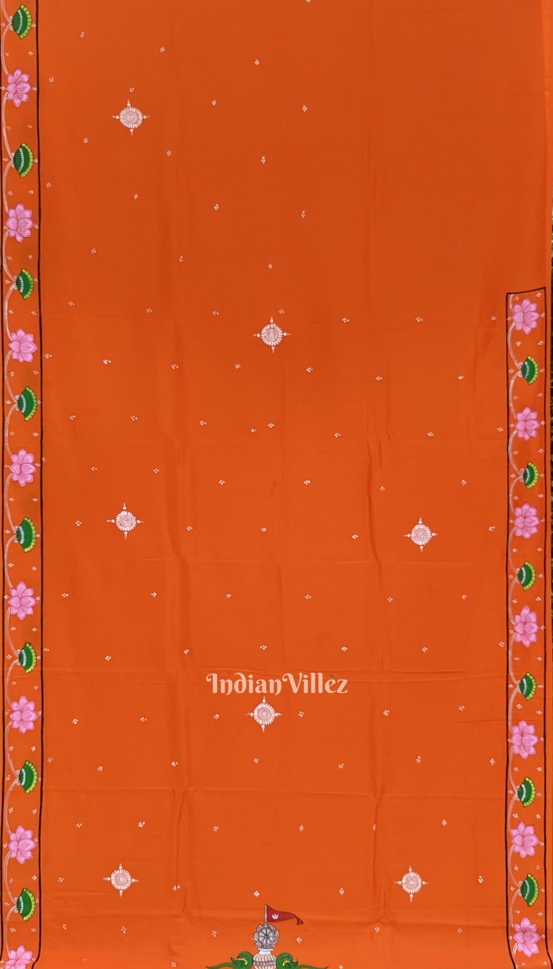 Orange Ramayana Theme Hand-Painted Pattachitra Saree