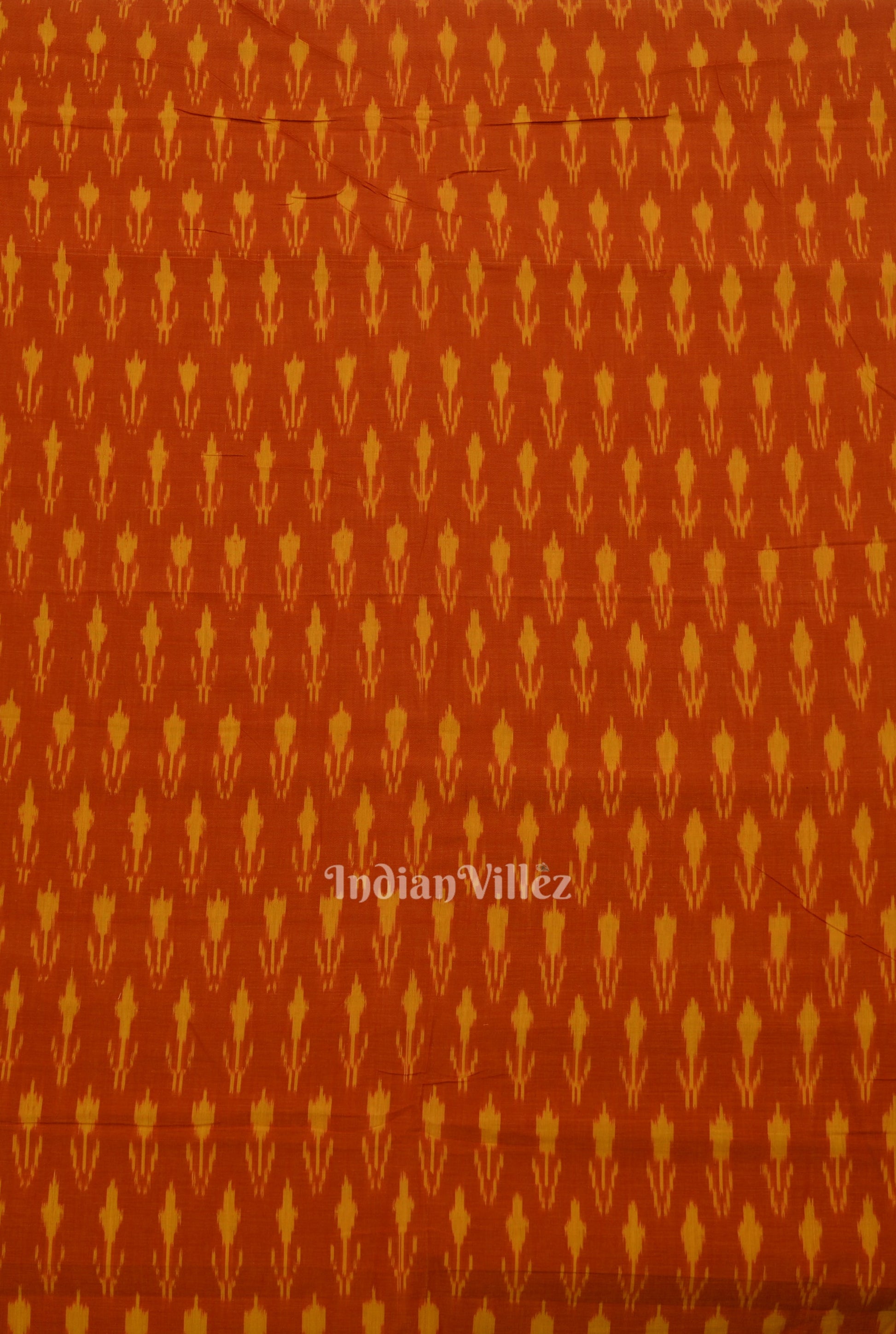 Deep Orange Handwoven Pochampally Ikat Cotton Fabric
