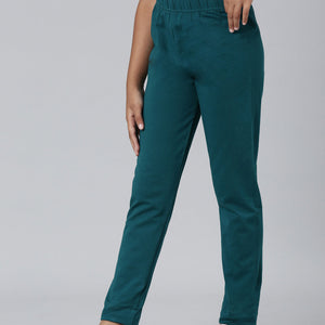 Girls Solid Bright Turquoise Ankle Length Leggings