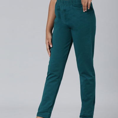 Girls Solid Bright Turquoise Ankle Length Leggings