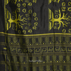 Black Neon Yellow Odia Barnamala Contemporary Silk Saree
