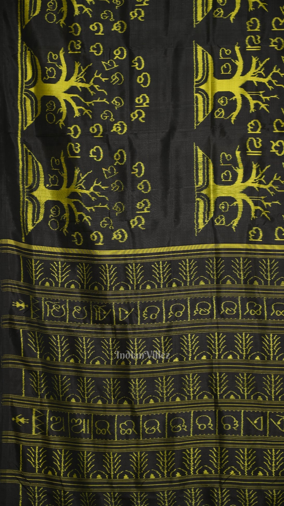 Black Neon Yellow Odia Barnamala Contemporary Silk Saree