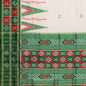 White Green Broder Pasapali Khandua Silk Saree