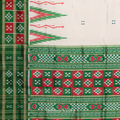 White Green Broder Pasapali Khandua Silk Saree