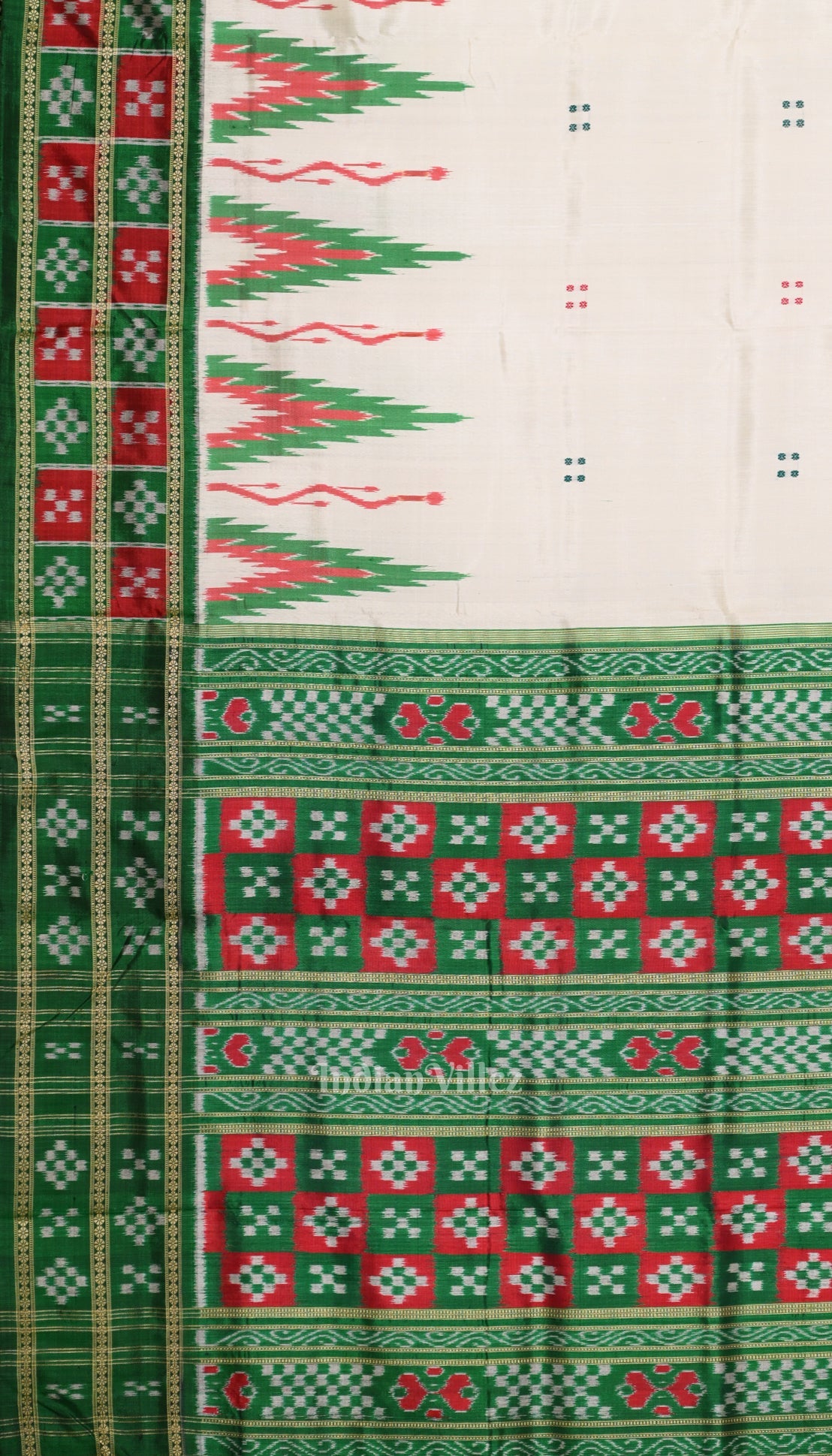 White Green Broder Pasapali Khandua Silk Saree