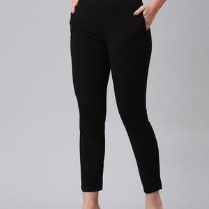 Women Solid Black Mid Rise Smart Fit Kurti Pant