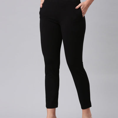 Women Solid Black Mid Rise Smart Fit Kurti Pant