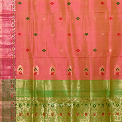Pink Green Dual Tone Handwoven Baluchari Silk Saree