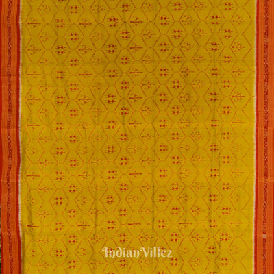 Golden Yellow Tribal Art Odisha Ikat Khandua Silk Saree