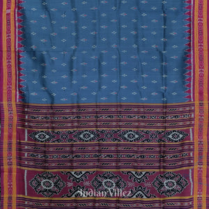 Steel Blue Mayur Chandrika Odisha Ikat Khandua Silk Saree