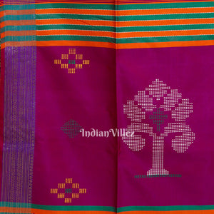 Rani With Golden Orange Handwoven Bishnupuri Silk Saree