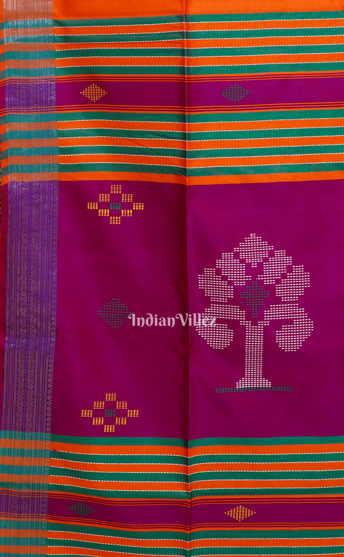 Rani With Golden Orange Handwoven Bishnupuri Silk Saree