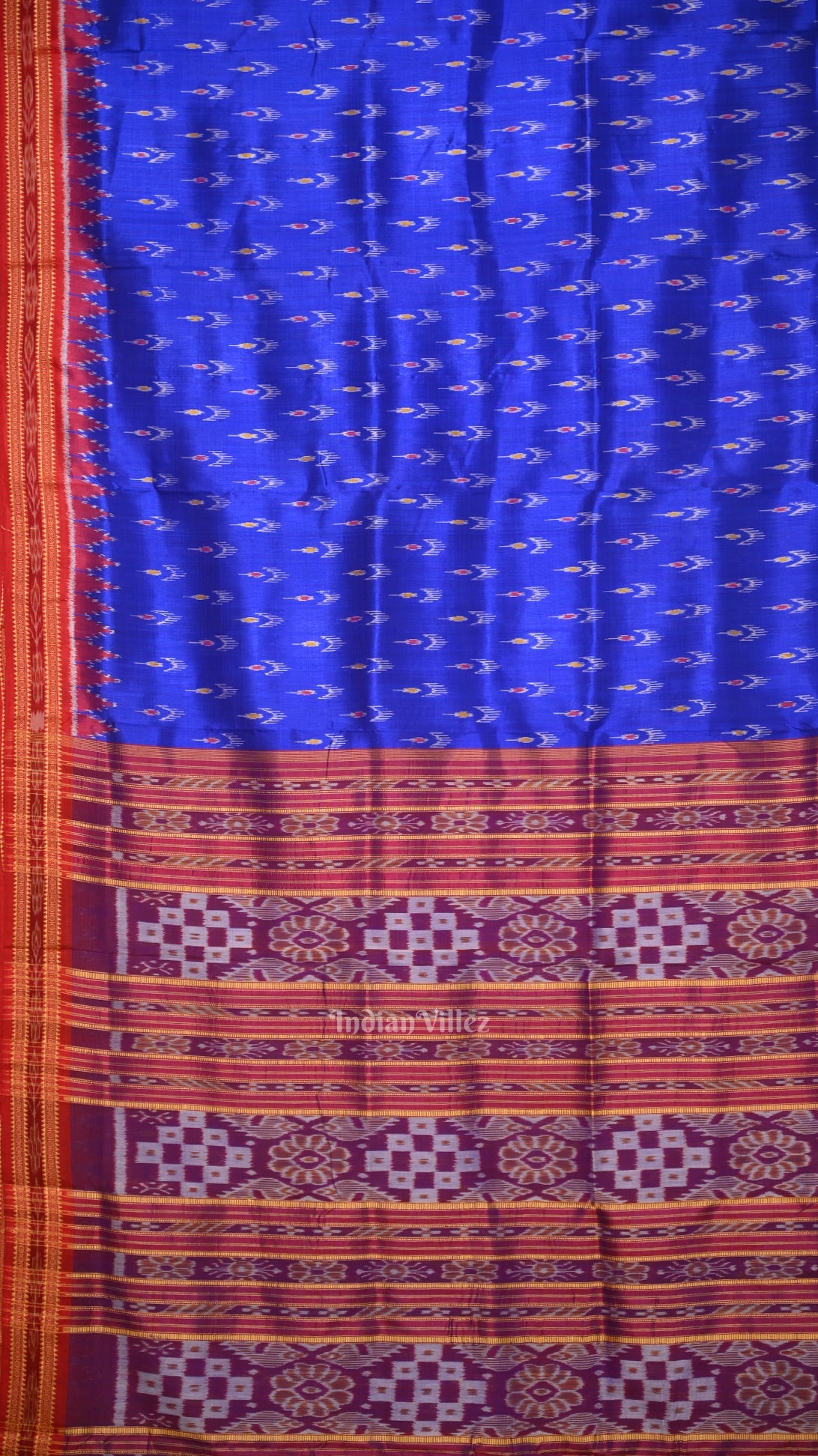 Deep Blue Red Mayur Chandrika Odisha Ikat  Khandua Silk Saree