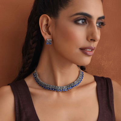 trueBrowns Silver Tone Beaded Necklace Set