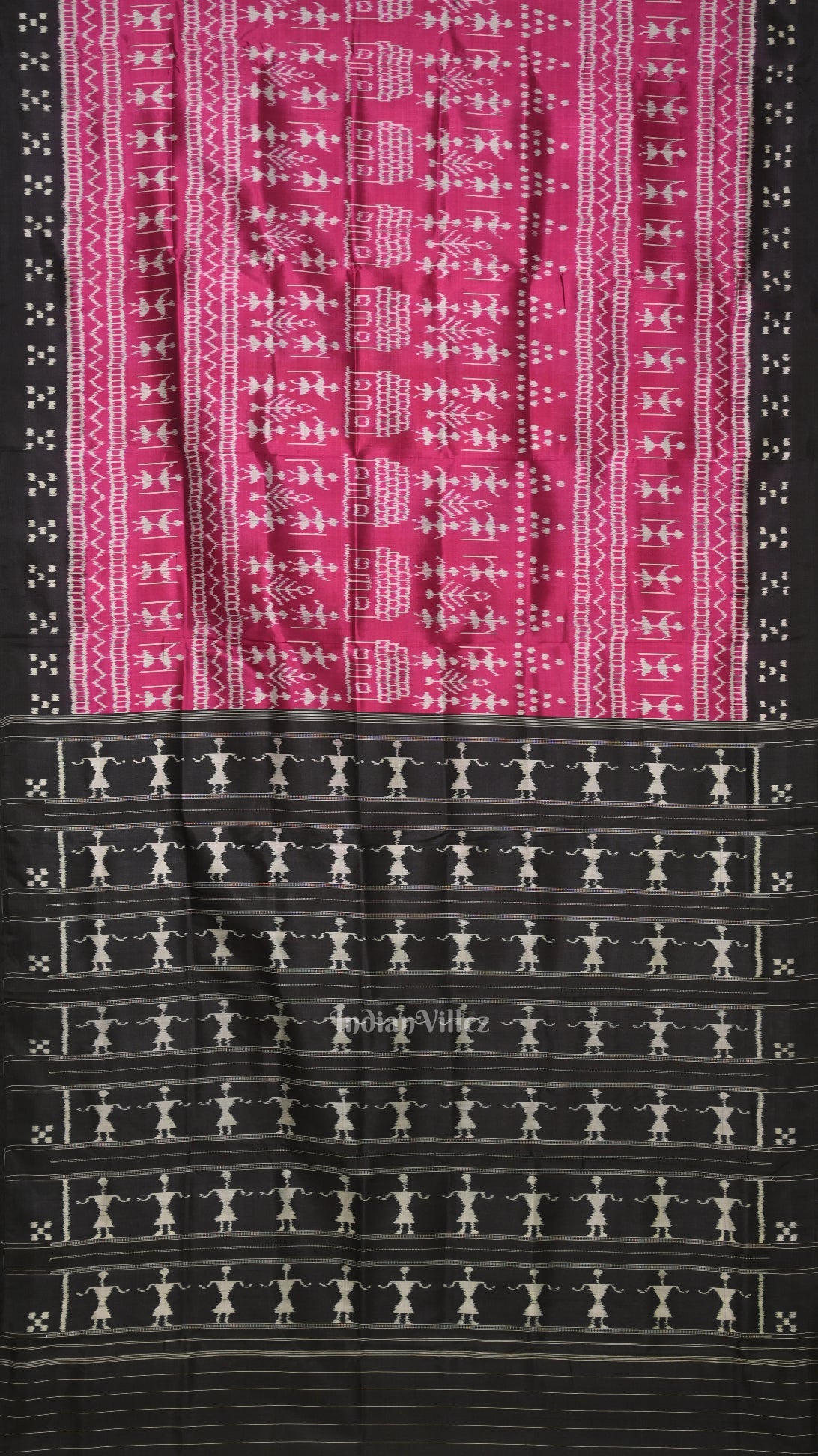 Magenta Pink Black Tribal Jhoti Theme Odisha Ikat Contemporary Designer Saree