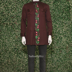 Coffee Hand-Painted Pattachitra Kurta
