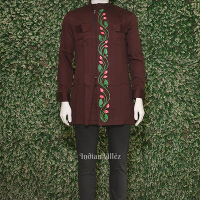 Coffee Hand-Painted Pattachitra Kurta