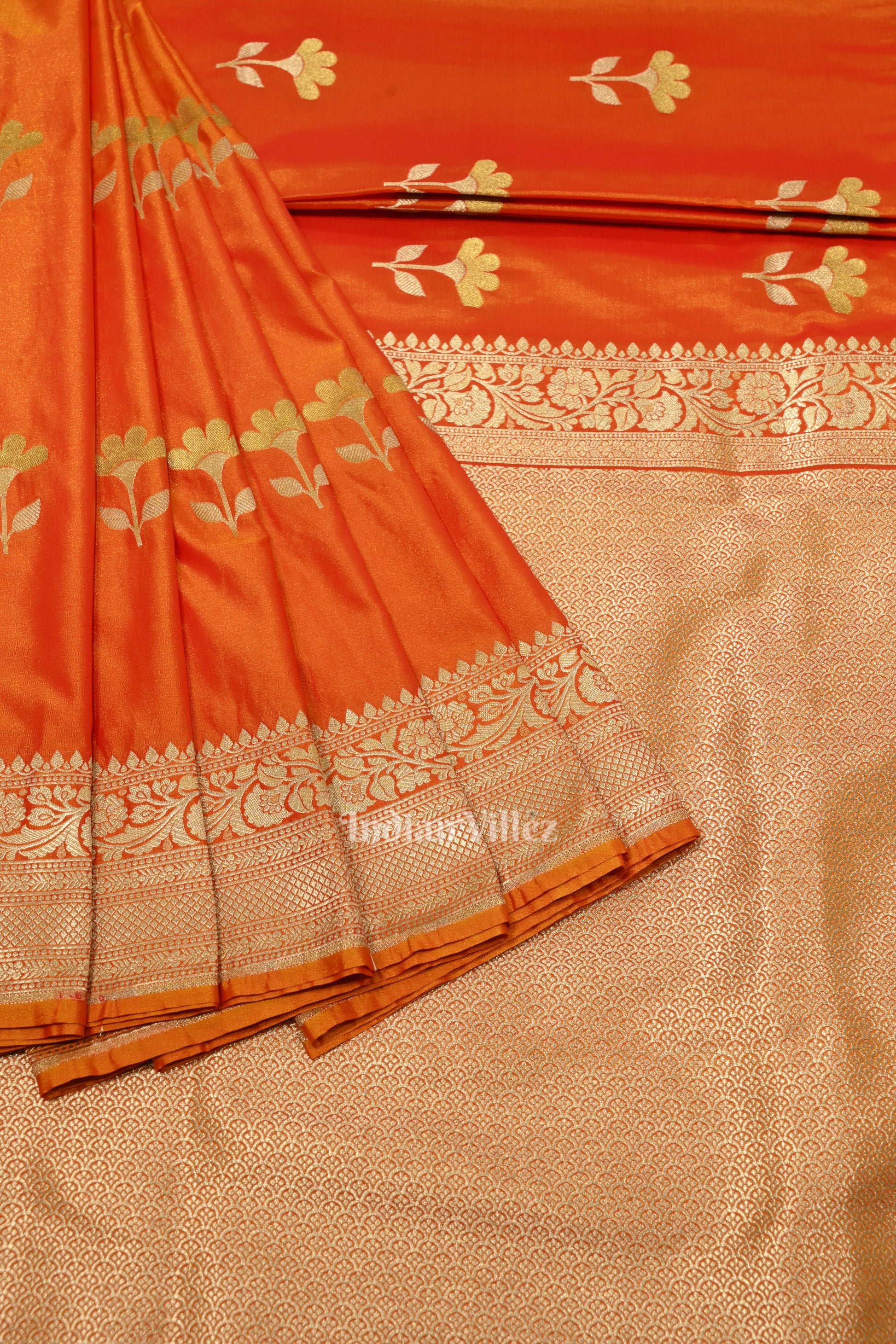 Bridal Orange Yellow Soft Pure Mashru Satin Silk Banarasi Saree