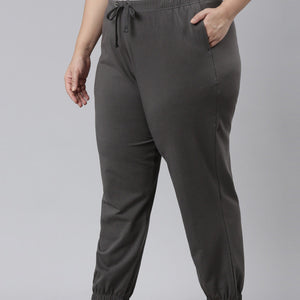 Women Solid Silver Grey Mid Rise Cotton Casual Joggers