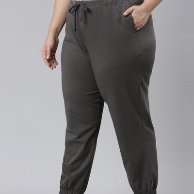 Women Solid Silver Grey Mid Rise Cotton Casual Joggers