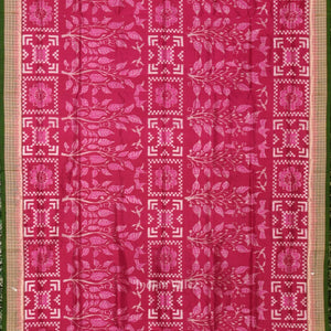 Magenta Pink Mehendi Birds Tree Sambalpuri Silk Saree