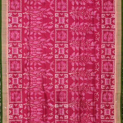 Magenta Pink Mehendi Birds Tree Sambalpuri Silk Saree
