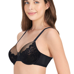 Bonded Luxury Padded Wired Lace Bra - Black-Hazelnut