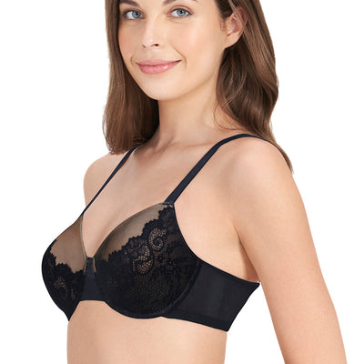 Bonded Luxury Padded Wired Lace Bra - Black-Hazelnut