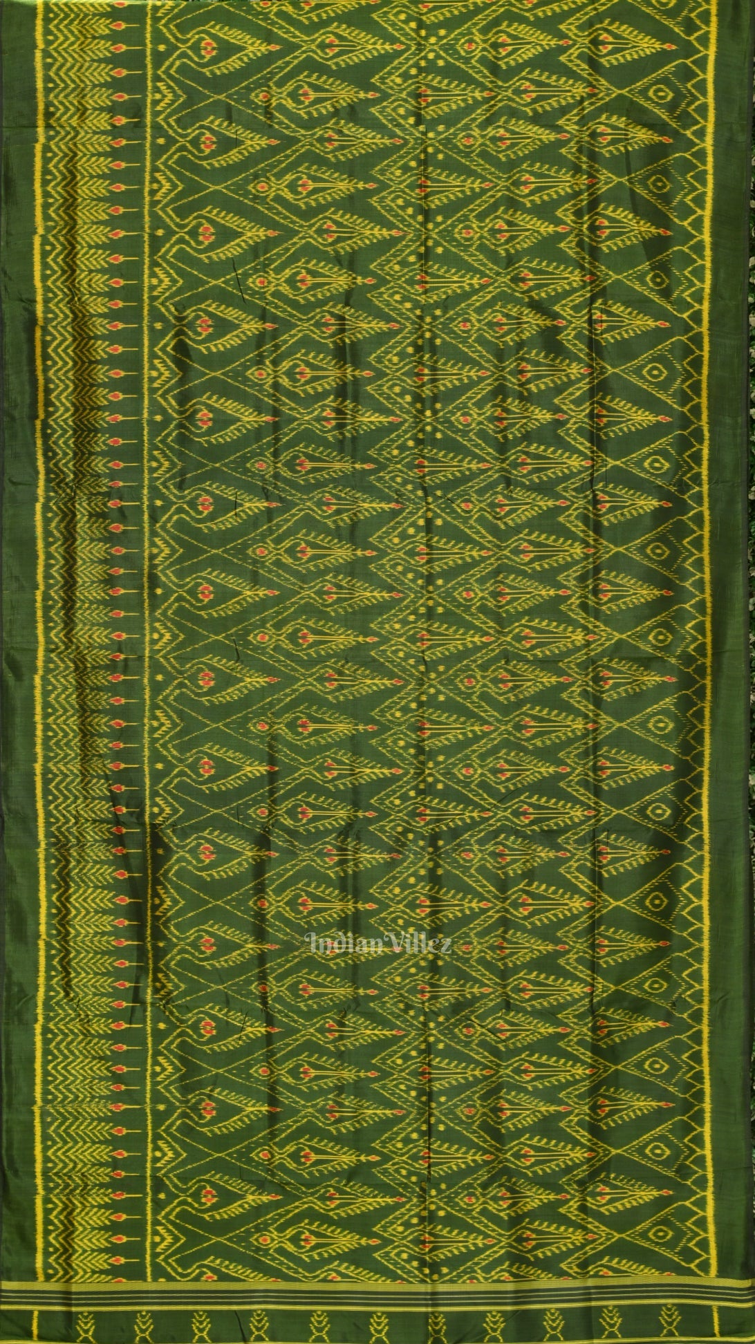 Green Cambodian Ikat Contemporary Silk Saree