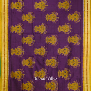 Purple Yellow Nartaki Face Head Sambalpuri Ikat Silk Saree