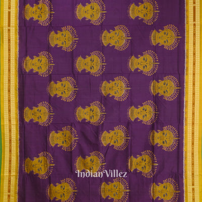 Purple Yellow Nartaki Face Head Sambalpuri Ikat Silk Saree