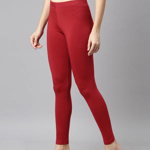 Women Solid Cherry Mid Rise Slim Fit Ankle Length Leggings - Tall