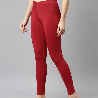 Women Solid Cherry Mid Rise Slim Fit Ankle Length Leggings - Tall