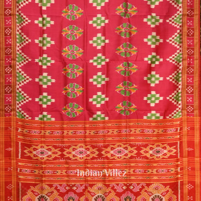 Red Khandua Odisha Ikat Pasapali Border Sambalpuri Silk Saree