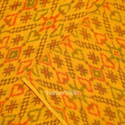 Exclusive Bright Yellow Pochampally Ikat Silk & Cotton (Sico) Fabric