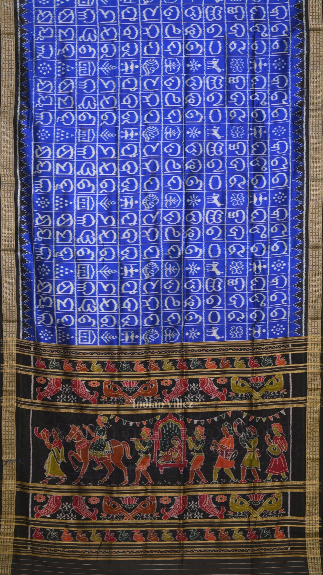 Royal Blue Odia Barnamala Odisha Ikat Khandua Silk saree