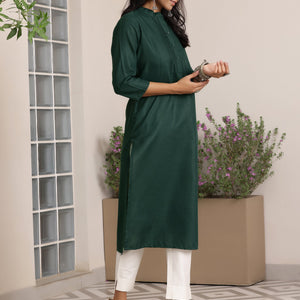 Green Solid Silk Straight Kurta