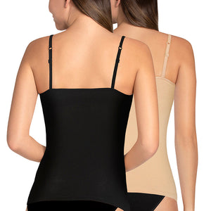 Shelf Support Straight Neck Sleeveless Camisole (Pack of 2) - Black_Hazelnut