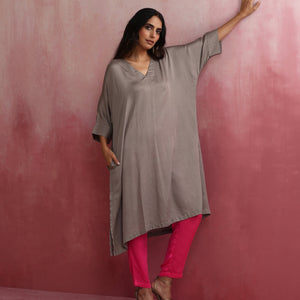 trueBrowns Grey Modal Kimono Kurta Set