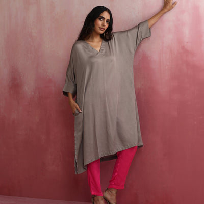trueBrowns Grey Modal Kimono Kurta Set