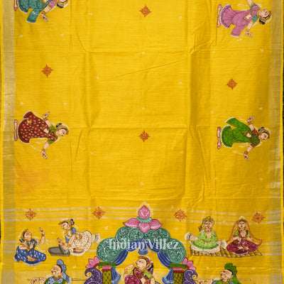 Yellow Palki Theme Hand-Painted Pattachitra Saree (Pre Order)