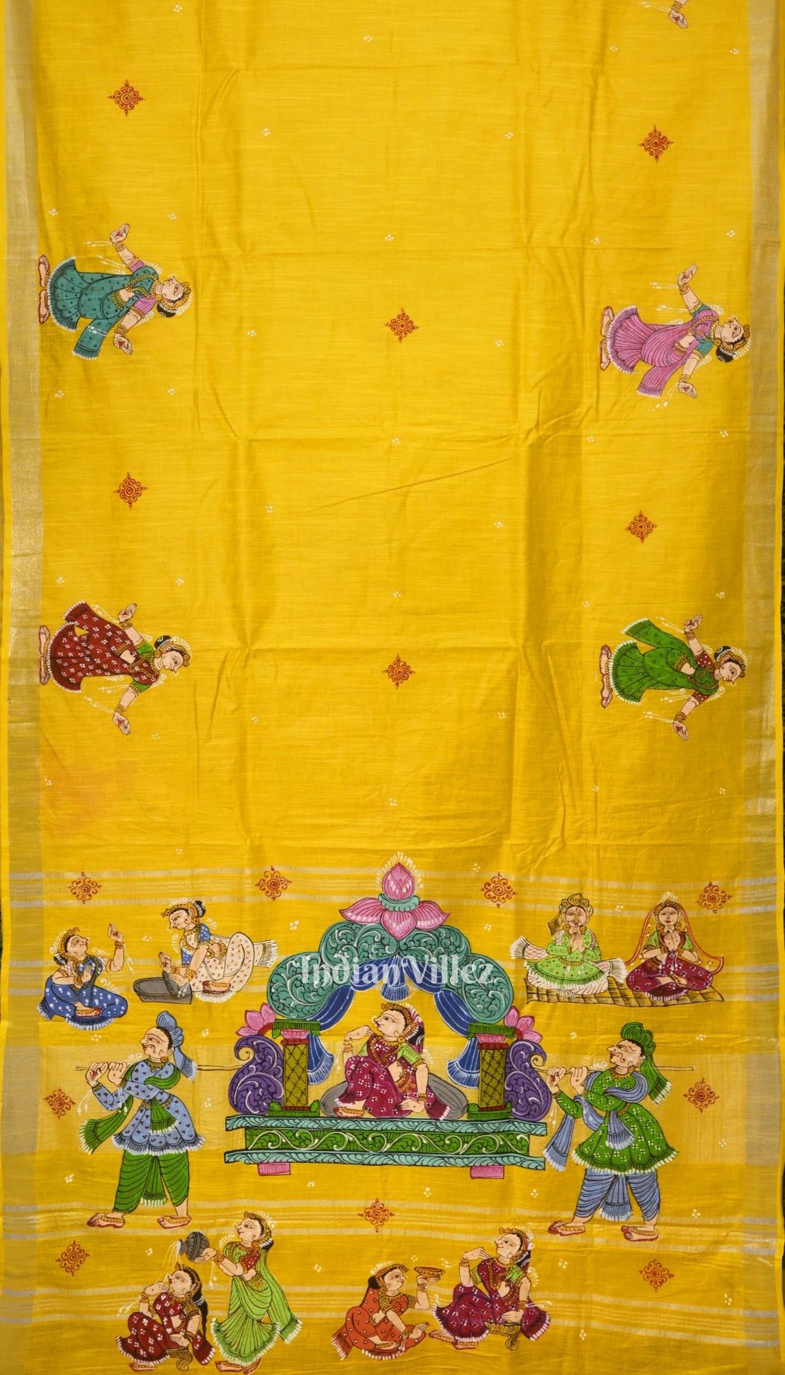 Yellow Palki Theme Hand-Painted Pattachitra Saree (Pre Order)