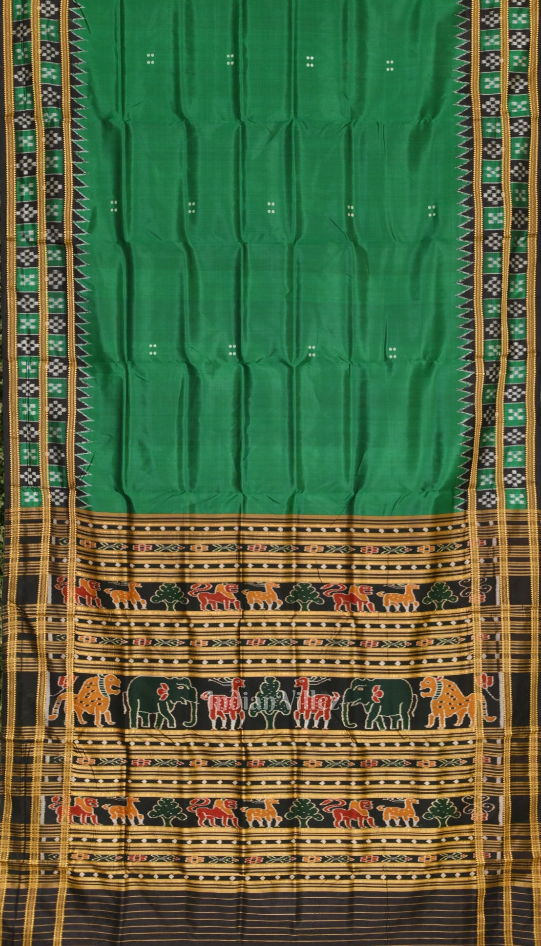 Green Double Border Pasapali Odisha Ikat Khandua Silk Saree
