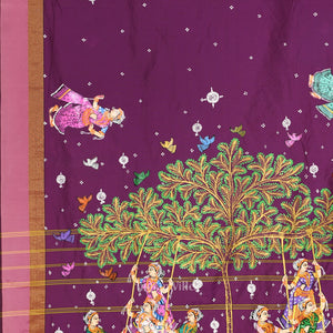 Magenta Pink Raja Doli Theme Hand-Painted Pattachitra Saree