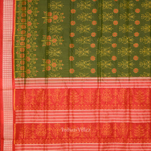 Mehendi Green Red Floral Motif Odisha Handloom Sambalpuri Silk Saree