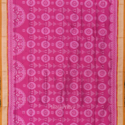 Rani Pink with Mustard Yellow Jhoti Design Sambalpuri Silk Saree