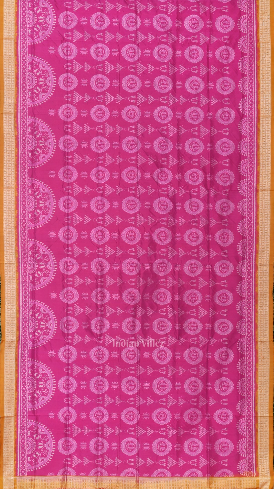 Rani Pink with Mustard Yellow Jhoti Design Sambalpuri Silk Saree
