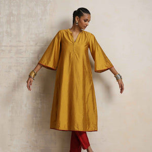 trueBrowns Gold Silk Kurta Set