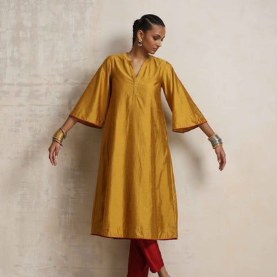 trueBrowns Gold Silk Kurta Set