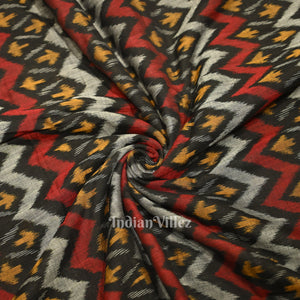 Black with Multi Color Odisha Ikat Cotton Fabric